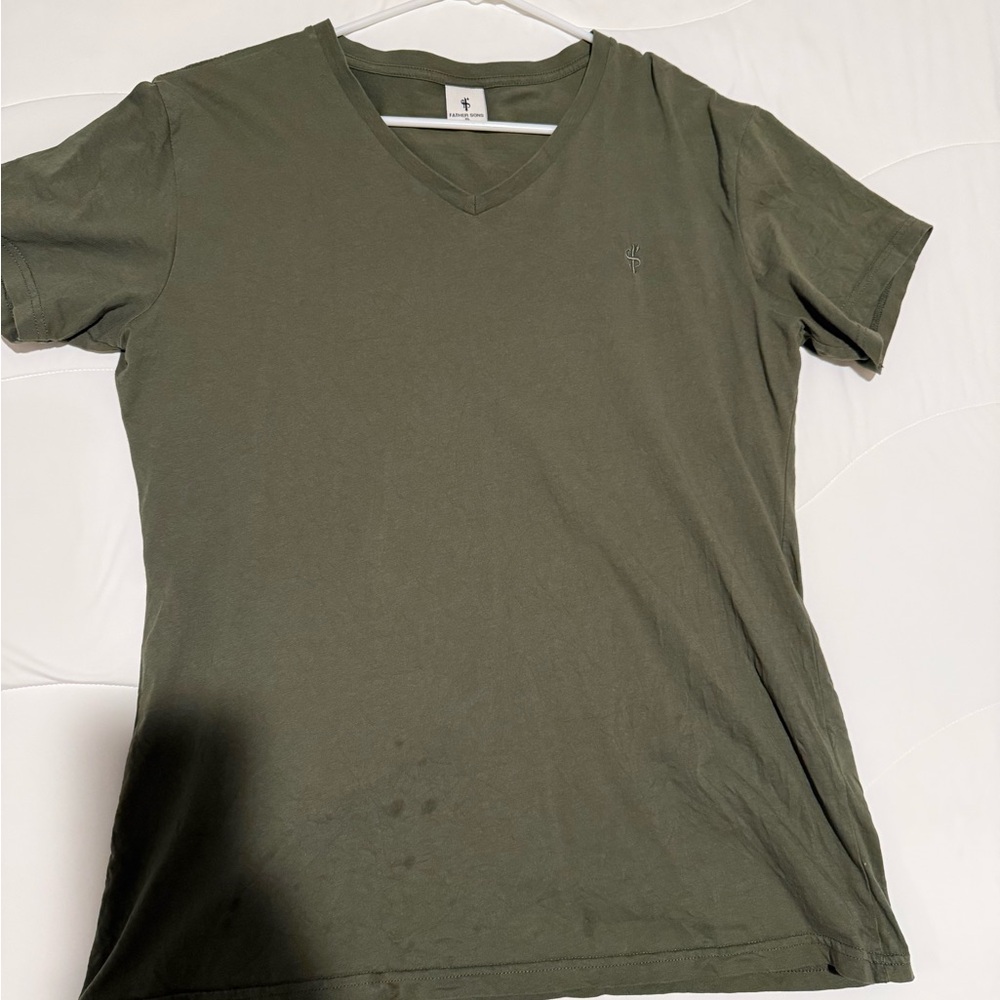 Men's Father Sons Olive Green V-Neck T-Shirt
